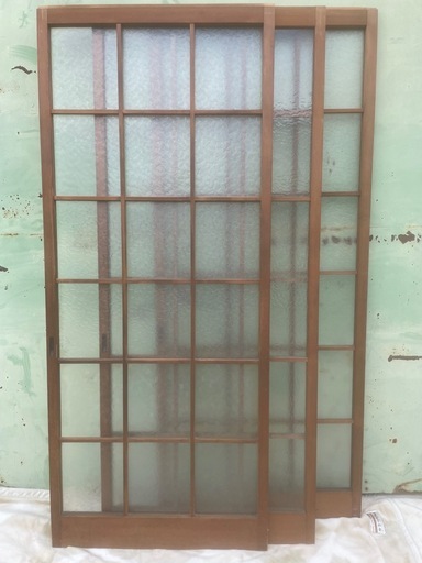 無料》昭和レトロ ガラス 引き戸 三枚扉 建具 古民家 DIY アンティーク 