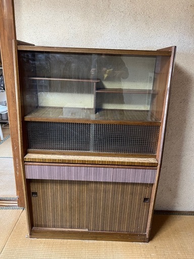 昭和レトロ　モールガラス　水屋箪笥風