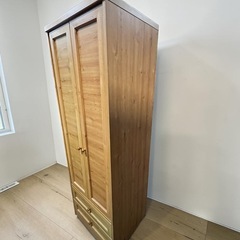 木製 ワードローブ ミラー付き 洋服タンス ナチュラルカラーの画像