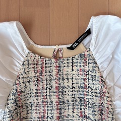 ZARA ザラ レディース S ホワイト ツイード風 パフスリーブブラウス⭐︎の画像
