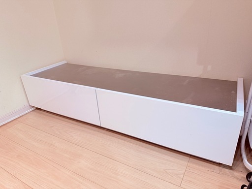 日本製 テレビボード 140cm ホワイト×【早い方優先】ステンレス天板｜収納付きローボード 定価5万円