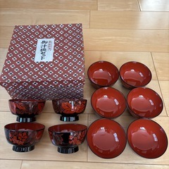 漆器椀10個セット 花と葉の模様の画像