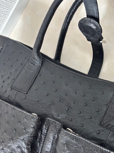 オーストリッチ 本革 トートバッグ 黒 レザー ハンドバッグ　高級