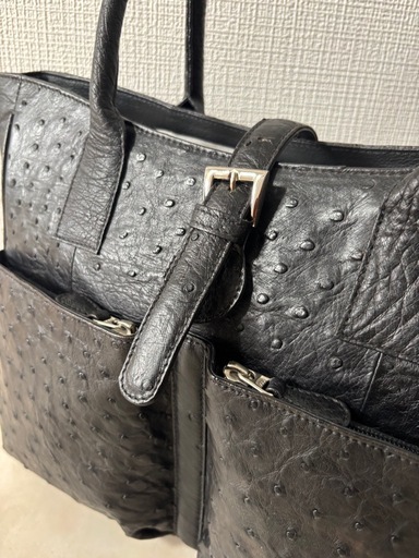 オーストリッチ 本革 トートバッグ 黒 レザー ハンドバッグ　高級