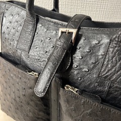 オーストリッチ 本革 トートバッグ 黒 レザー ハンドバッグ　高級の画像
