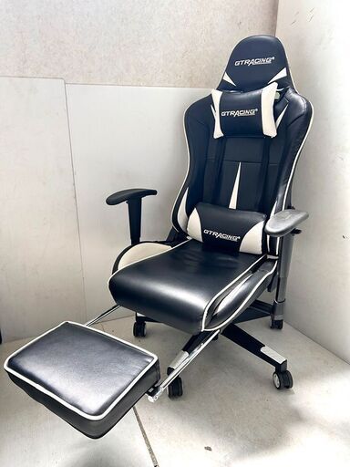 【自社配送は札幌市内限定】GT RACING ゲーミングチェア フットレスト付き ブラック系 中古品 倉庫保管品