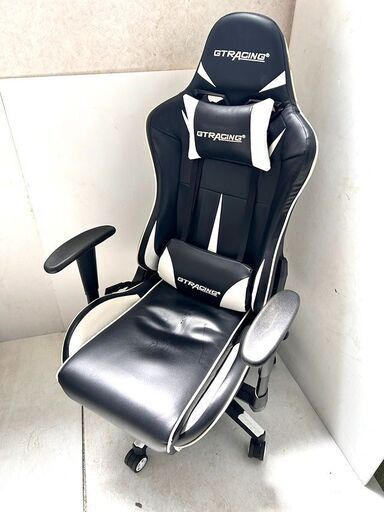 【自社配送は札幌市内限定】GT RACING ゲーミングチェア フットレスト付き ブラック系 中古品 倉庫保管品