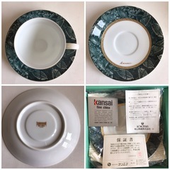 【新品未使用】Kansai グリーン大理石柄 カップ＆ソーサー 5客 金縁の画像