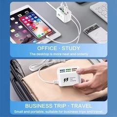 【新品未使用】高速 USB 充電器 6 in 1 電源タップ デスクトップ充電ステーション 高速充電 1m コード USB アダプター の画像