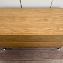 美品・無印良品 スチールユニットシェルフ 木製ボックス引出し2段（オーク材）の画像