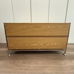 美品・無印良品 スチールユニットシェルフ 木製ボックス引出し2段（オーク材）の画像