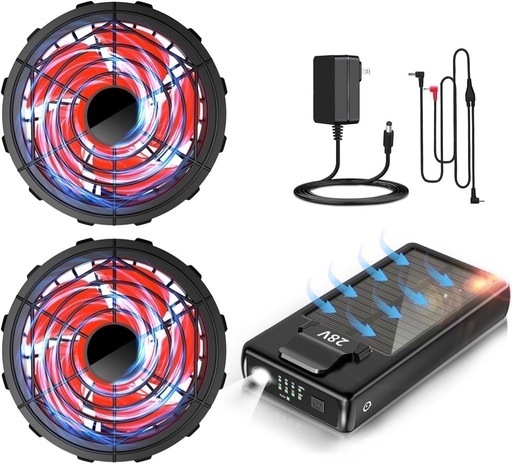 ①最新版  28V 高出力 30000mAh 大容量 5段階風量調　ファン バッテリー セット　熱中症対策　散歩　登山　サイクリング