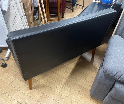 シングル2Pソファ 合成皮革 ブラック 小さい汚れあり 中古