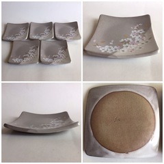 【新品未使用】桜柄 正方形 角皿 5枚セット 和食器 陶彩(TOHSAI)の画像