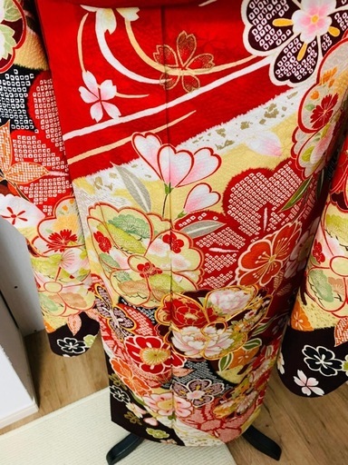 振袖 振袖6点フルセット袷 桜 松梅 金糸 金彩 赤 正絹　