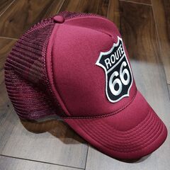 ROUTE 66 ルート66 刺繍ロゴワッペン OTTOオットー 5パネル ハイクラウン キャップ ポリエステルフロント メッシュバック スナップバック バーガンディー ワインレッドの画像