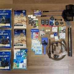 【アクアリウム】90cm海水水槽セット一式（専用台・外部フィルター・スキマー・底砂など20点以上）
の画像
