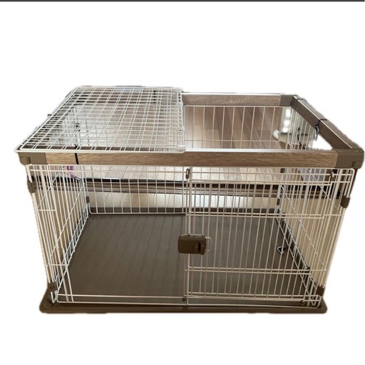 ペットケージ 犬用ケージ 小中型犬 ベージュ  8枚] シニア犬も安心 バリアフリー ペットサークル スチール 