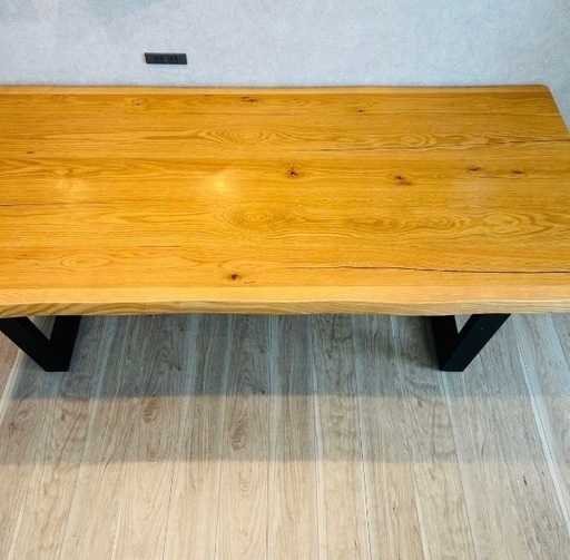 ダイニングテーブル　180㎝　一枚板風　割れ有り加工　アイアン脚