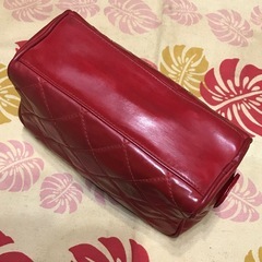 レア 正規品 ヴィンテージ シャネル マトラッセ レザーポーチ レッドの画像