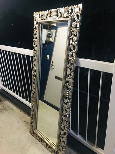 美品⭐︎アジアン⭐︎鏡⭐︎古民家♪ 大型姿見ミラー アジアン バリ風 彫刻 (馬場) 大府のミラー/鏡の中古