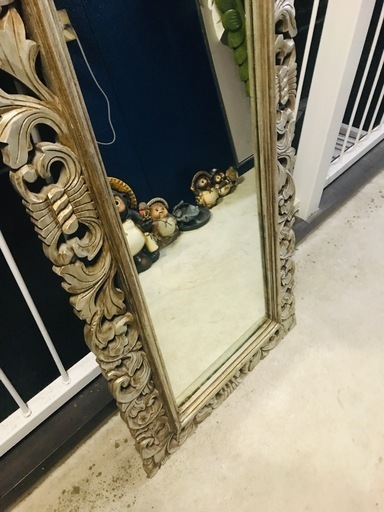 美品⭐︎アジアン⭐︎鏡⭐︎古民家♪ 大型姿見ミラー アジアン バリ風 彫刻 (馬場) 大府のミラー/鏡の中古