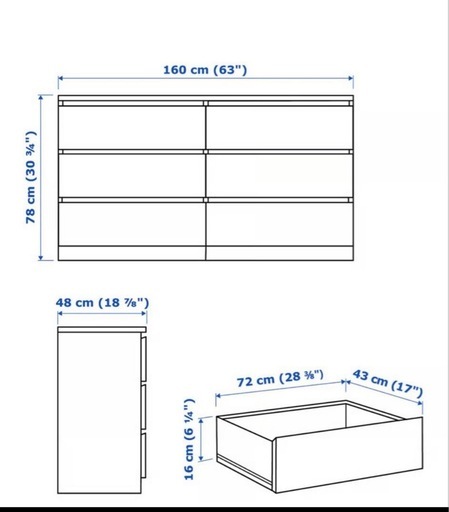 IKEA マルム　黒の木製チェスト 6引き出し