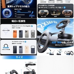 スマホホルダー 車 マグネット スマホスタンド MagSafe 360°自由調整 真空吸盤 超強磁力 ナノゲル吸着 マグセーフの画像