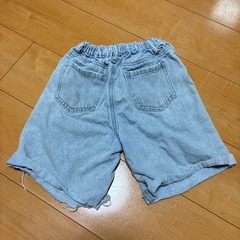 【SHEIN】デニム ハーフパンツ 7Y ダメージ加工 クロス柄の画像