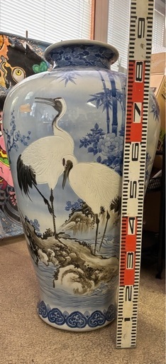 大型　染付　花瓶　鶴　竹　陶器　壺　骨董品　コレクション