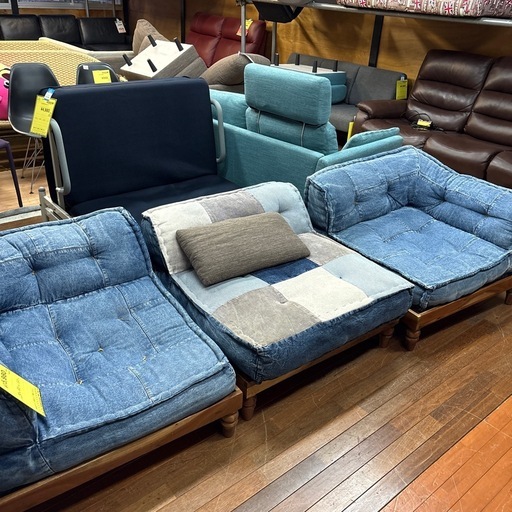 【ジャングル深井店】3人用パッチワークデニムソファー リビング家具 堺市 深井【FU989】