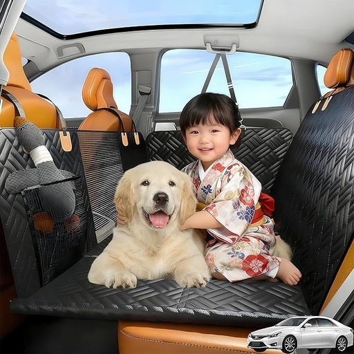 犬 車 ペットドライブシート 後部座席 防水 防汚 収納袋付 ブラック 硬質 メッシュ窓・収納ポケット付 耐荷重180kg