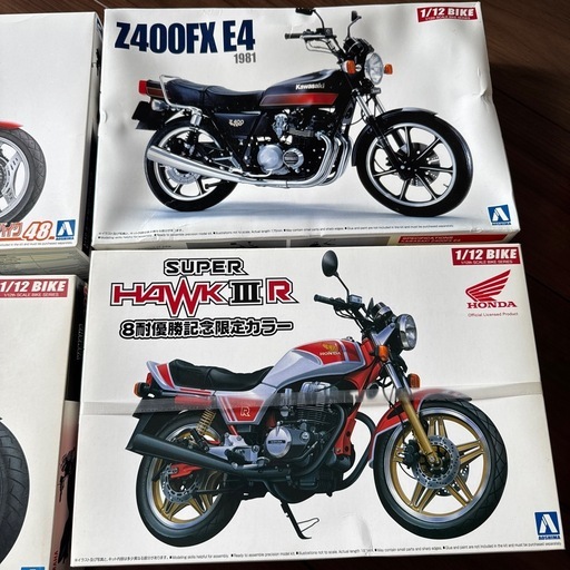 旧車バイク プラモデル 4点セット 未組立 CBX400F・Z400FX・XJR400・SUPER HAWKⅢR