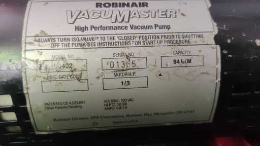 ロビネア Robinair 高機能真空ポンプ 15402 モーター出力: 1/3 HP