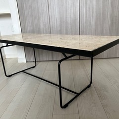 貝殻・化石模様風 石調ローテーブル コーヒーテーブル 約110cmの画像