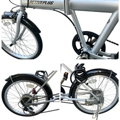 ・折りたたみ自転車 ACTIVEPLUS アクティブプラス ノーパンクタイヤ 20インチ シルバーの画像