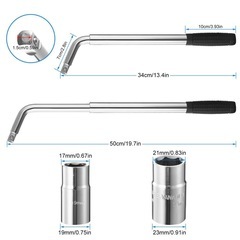 タイヤ交換工具 L形ホイールナットレンチ L型ソケットレンチ 回転式ソケットレンチ最長50cm-最短38cm ソケット径19/21mmの画像