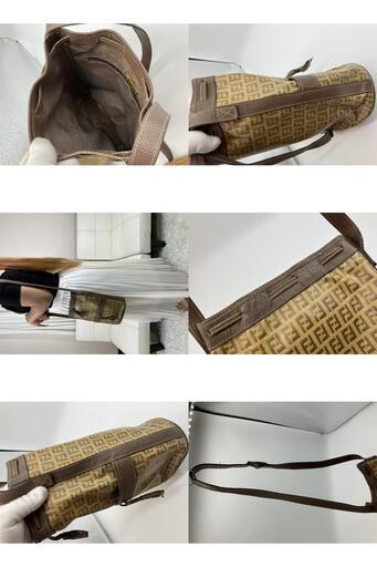 FENDI フェンディ ズッカ柄 PVC レザー 巾着 ショルダーバッグ ヴィンテージ FFロゴ バケットバッグ イタリア製 ブラウン