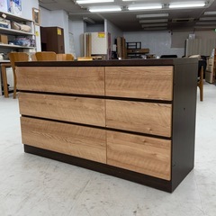 【お買い得‼️】大川家具(三幸ジャパン) 120cm幅3段ローチェスト タンス 衣類収納家具 木目調ブラウン♪の画像
