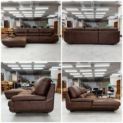 【超美品‼️】定価25万♪ リラックスフォーム(関家具) レザーテックス生地 280cm幅3人掛けカウチソファ メーダ イタリアデザイン カカオカラー♪の画像