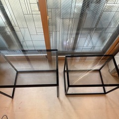 【傷あり】コンランショップ ガラス ネストテーブル 2点セット 黒 CONRANの画像