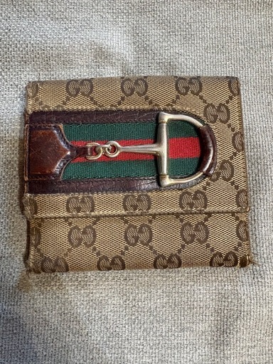 【GUCCI 】グッチ GG柄　二つ折り財布　シェリーライン ホースビット