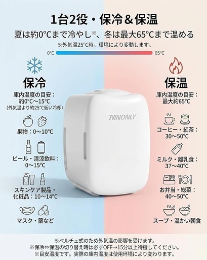 ミニ冷蔵庫 0~65℃ 6L 小型冷温庫 車載 ポータブル 家庭 保温 保冷 電源式 携帯式 コンパクト 日本語説明書