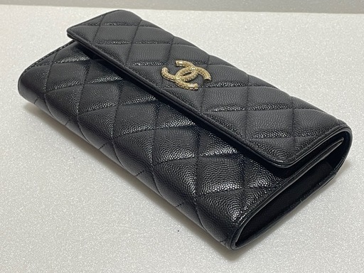 【売約】CHANEL シャネル 25A キャビアスキン ココマーク ロング ウォレット 長財布 AP4712 黒　極上　正規品