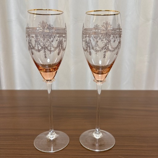 極美品】ボヘミアングラス ペアワイングラス（ピンクゴールド×金縁