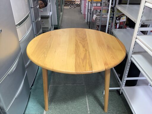【リサイクルサービス八光】【幅115cm】天然木ラウンドテーブル＆回転チェア2脚セット 浅川家具 いのうえアソシエーツ Awaza