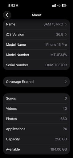 IPHONE 15 PRO 256 GB
  (100%)