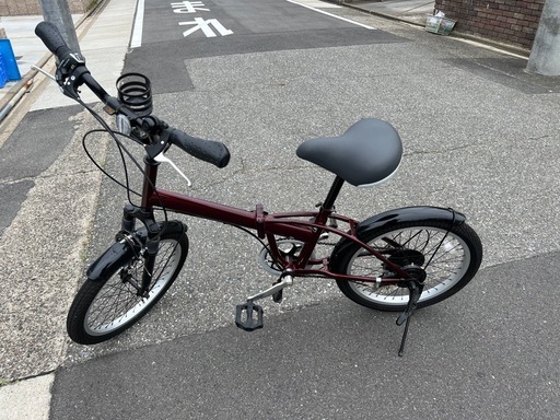 状態良好】折りたたみ自転車（動作確認済み・ワインレッド）