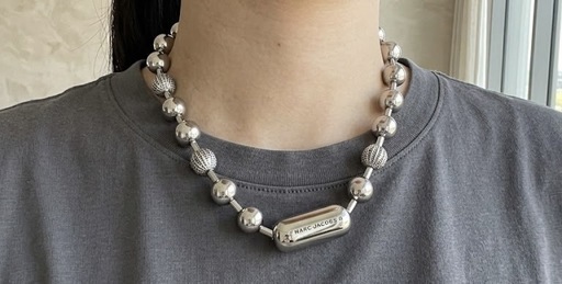 【美品】MARC JACOBS マークジェイコブス ザ モノグラム ボールチェーン ネックレス シルバー