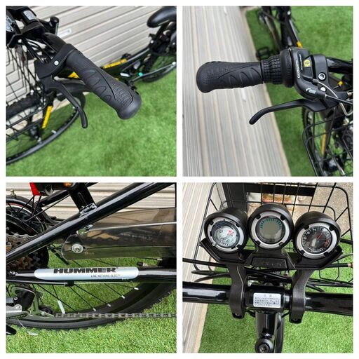 美品 HUMMER ハマー 24インチ マウンテンバイク 6段変速 前カゴ付 ブラック MTB シティサイクル 自転車 動作品 整備済